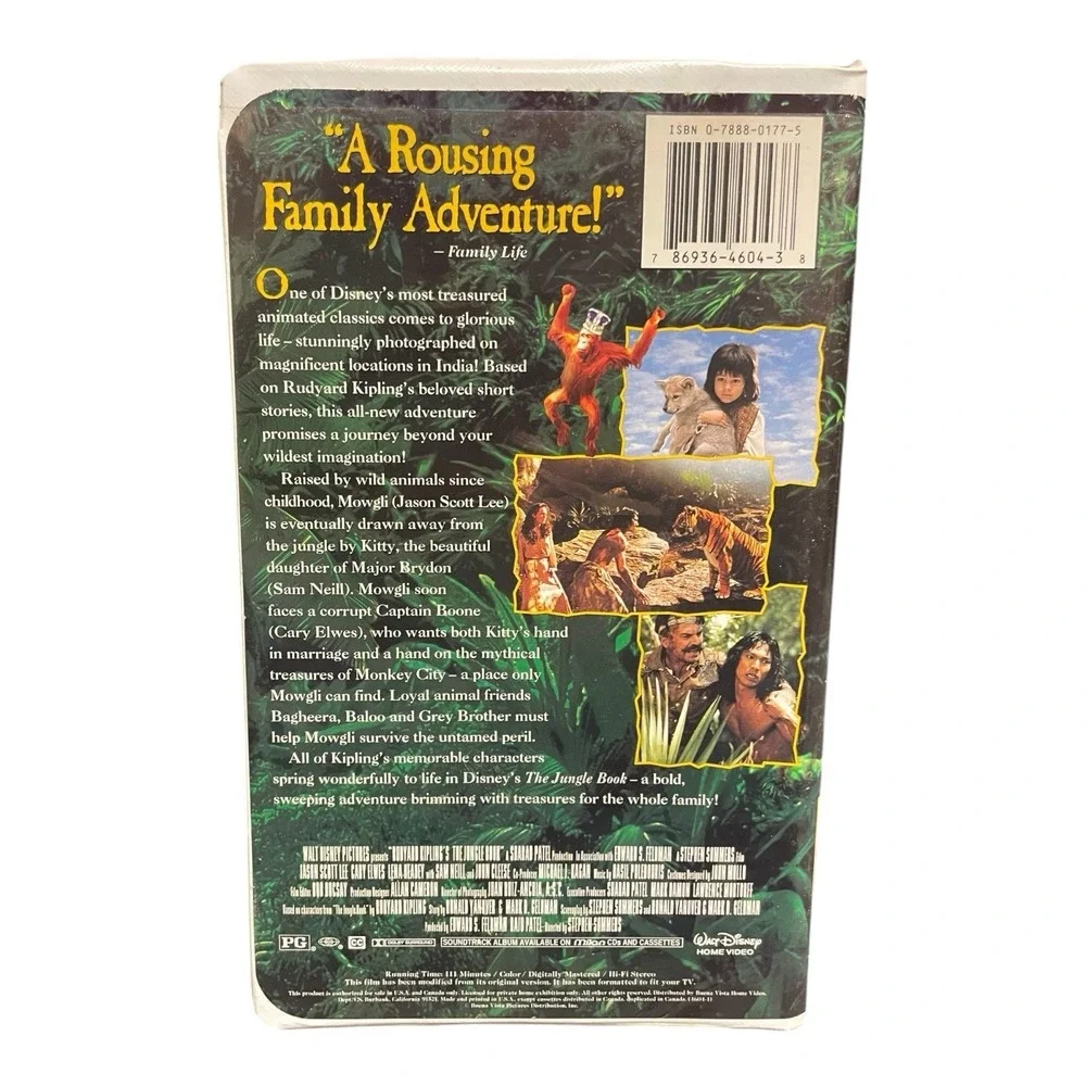 Rudyard Kipling's Jungle Book VHS Video Tape 1995‎ Disney Live Action Movie Case
